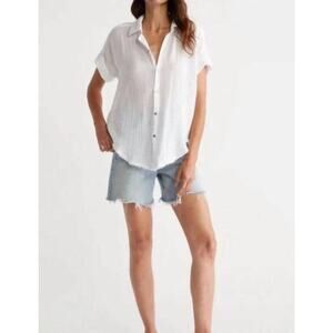 MICHAEL STARS Bailey Button Down Shirt Sz S New White Gauze Beach Coastal $148
